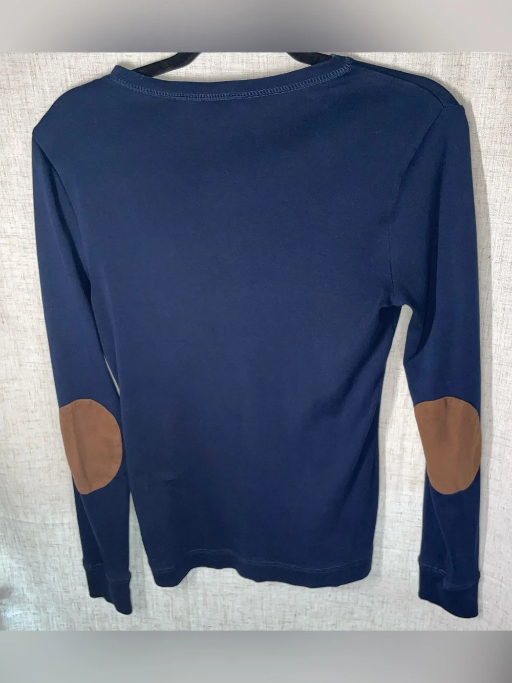 LRL Navy Blue Longsleeve Crewneck w/ Suede Shoulder Patch 100% Cotton Size M - Picture 3 of 10